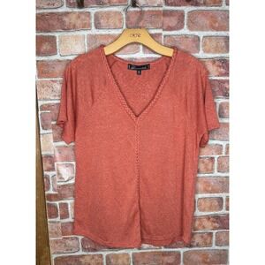 Loramendi Womens Medium Terracotta Orange V-Neck Braided Trim Knit Top Blouse M